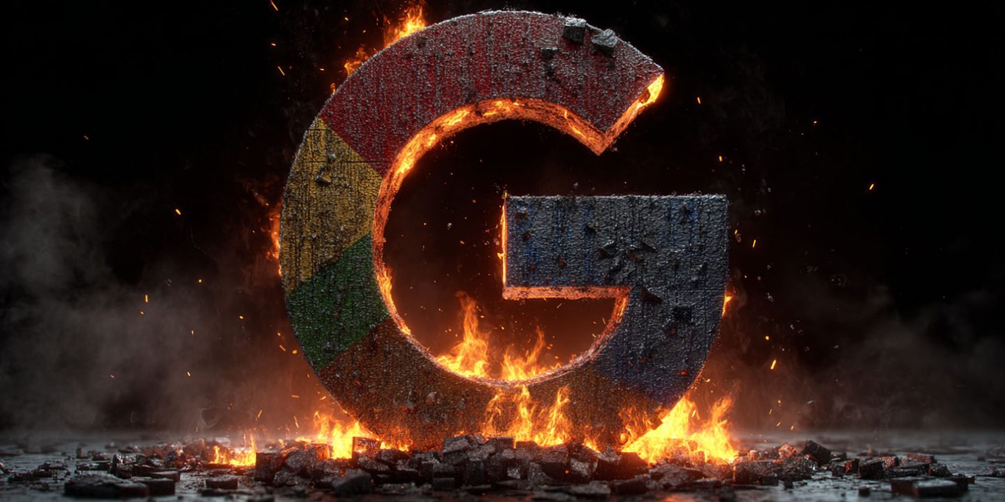 Google Logo Torn Fire