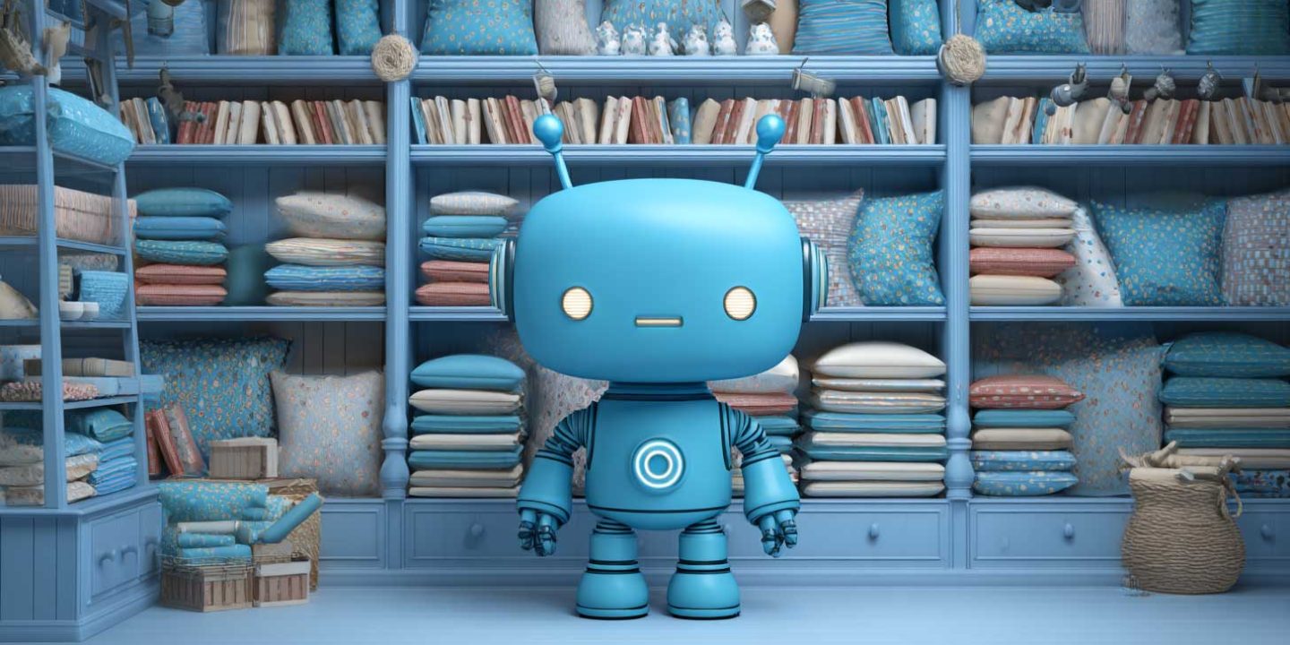 Blue Robot Buying Cushions