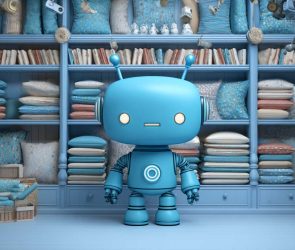 Blue Robot Buying Cushions