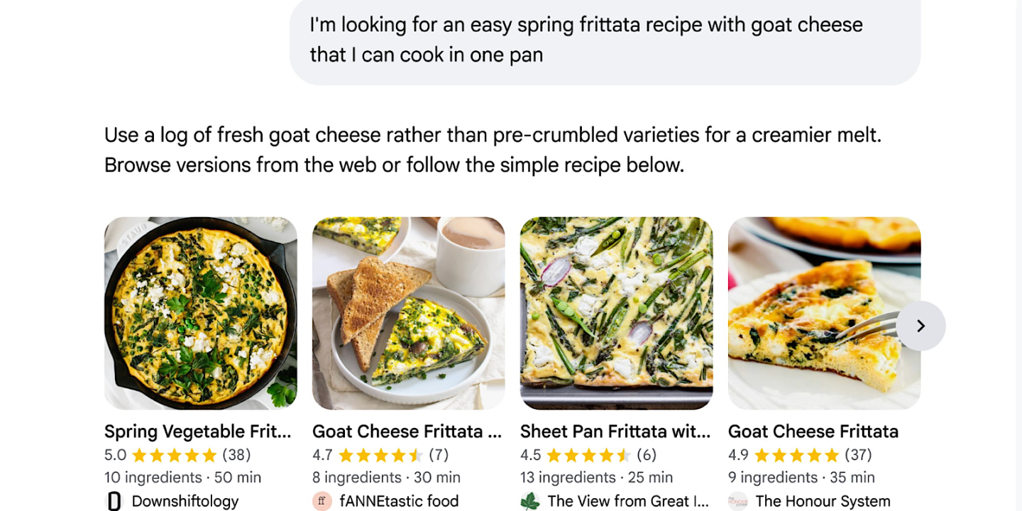 Google Puts Recipe Links At Top Of AI Mode Responses