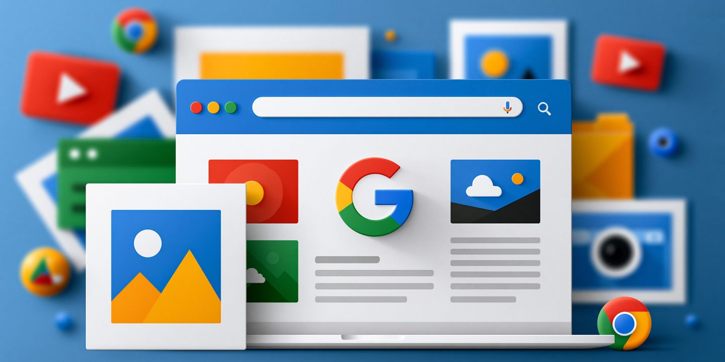 Google Image Search drops clean search box and adds gallery of images
